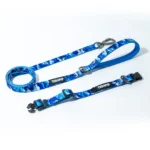 Ocean Waves matching dog collar and lead set in blue waves pattern print